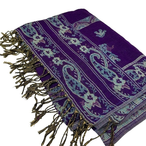 Huge Purple and Light Blue Paisley Scarf Wrap - Picture 2 of 11